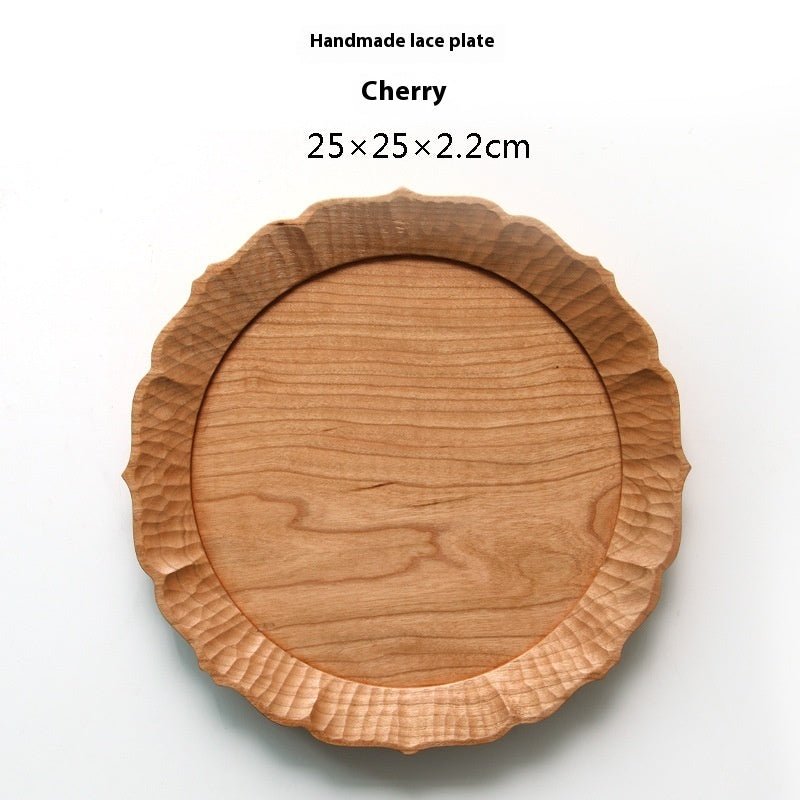 Rain Wood Japanese Hand-made Lace Tea Tray Whole Wood Handmade Carved Tray And Dinner Plate