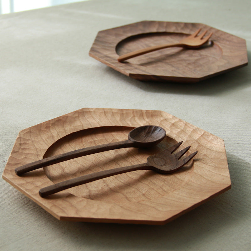 Cherry Wood Octagonal Hand-carved Western Pastry Tray