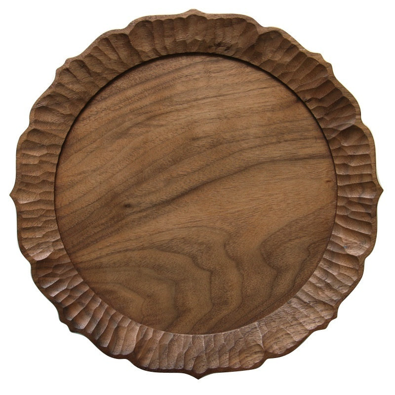 Rain Wood Japanese Hand-made Lace Tea Tray Whole Wood Handmade Carved Tray And Dinner Plate