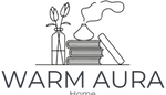 Logo for 'Warm Aura Home' with minimalistic design elements on a white background