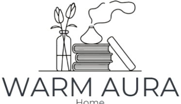Logo for 'Warm Aura Home' with minimalistic design elements on a white background
