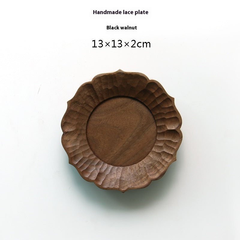 Rain Wood Japanese Hand-made Lace Tea Tray Whole Wood Handmade Carved Tray And Dinner Plate